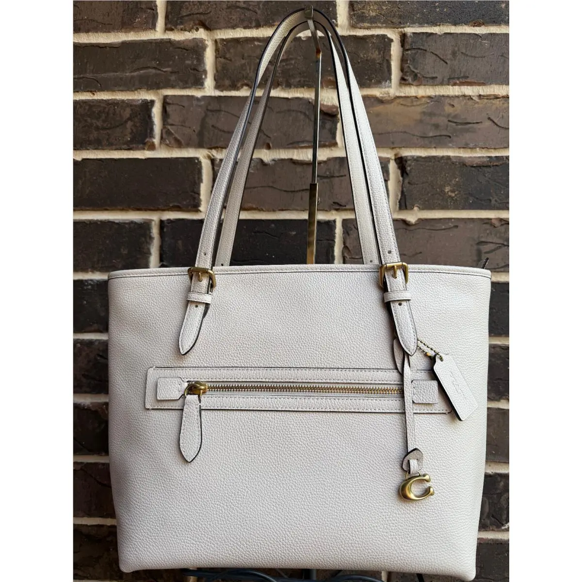 Coach Taylor Pebbled Leather Shoulder Tote Chalk White