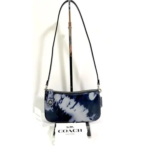 Coach Penn Leather Shoulder Bag Tye Dye Print Midnight Navy + Dust Bag