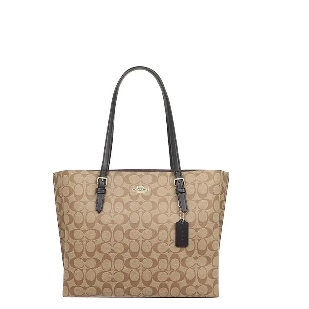 Coach Women`s Mollie Tote Signature Khaki/black