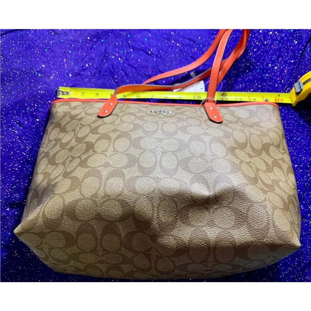 Sharp Bright Signature City Zip Tote Leather Real Coach Handbag For Show