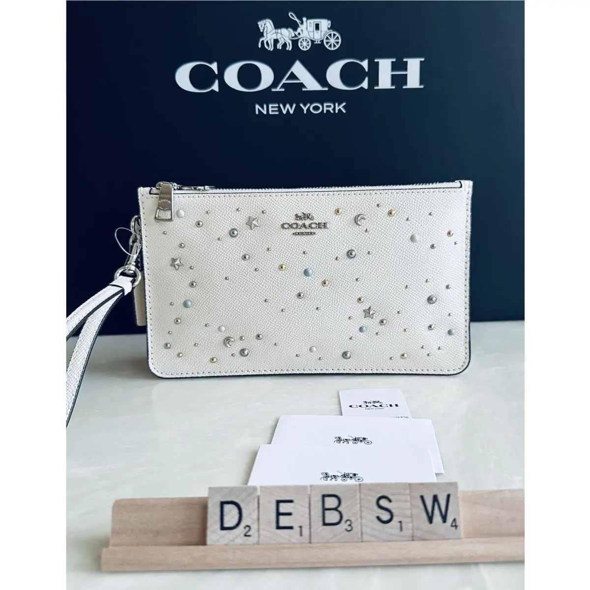 Coach Celestial Stars Studs Rivets Chalk Crosby Clutch Wristlet 29324