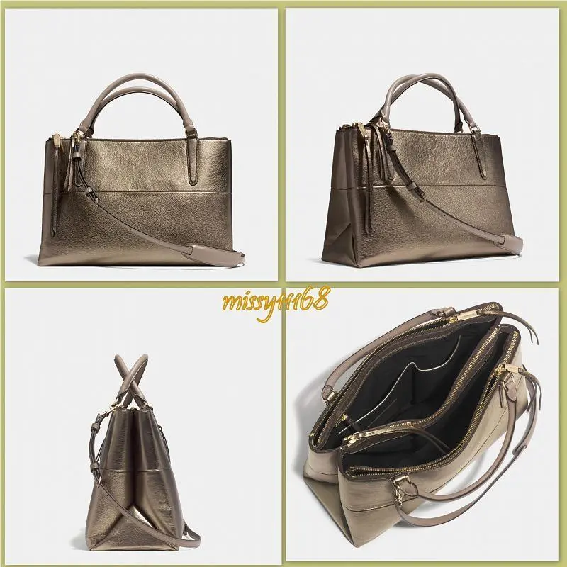 Coach Borough Medium Satchel Bag in Metallic Gold Leather 32323
