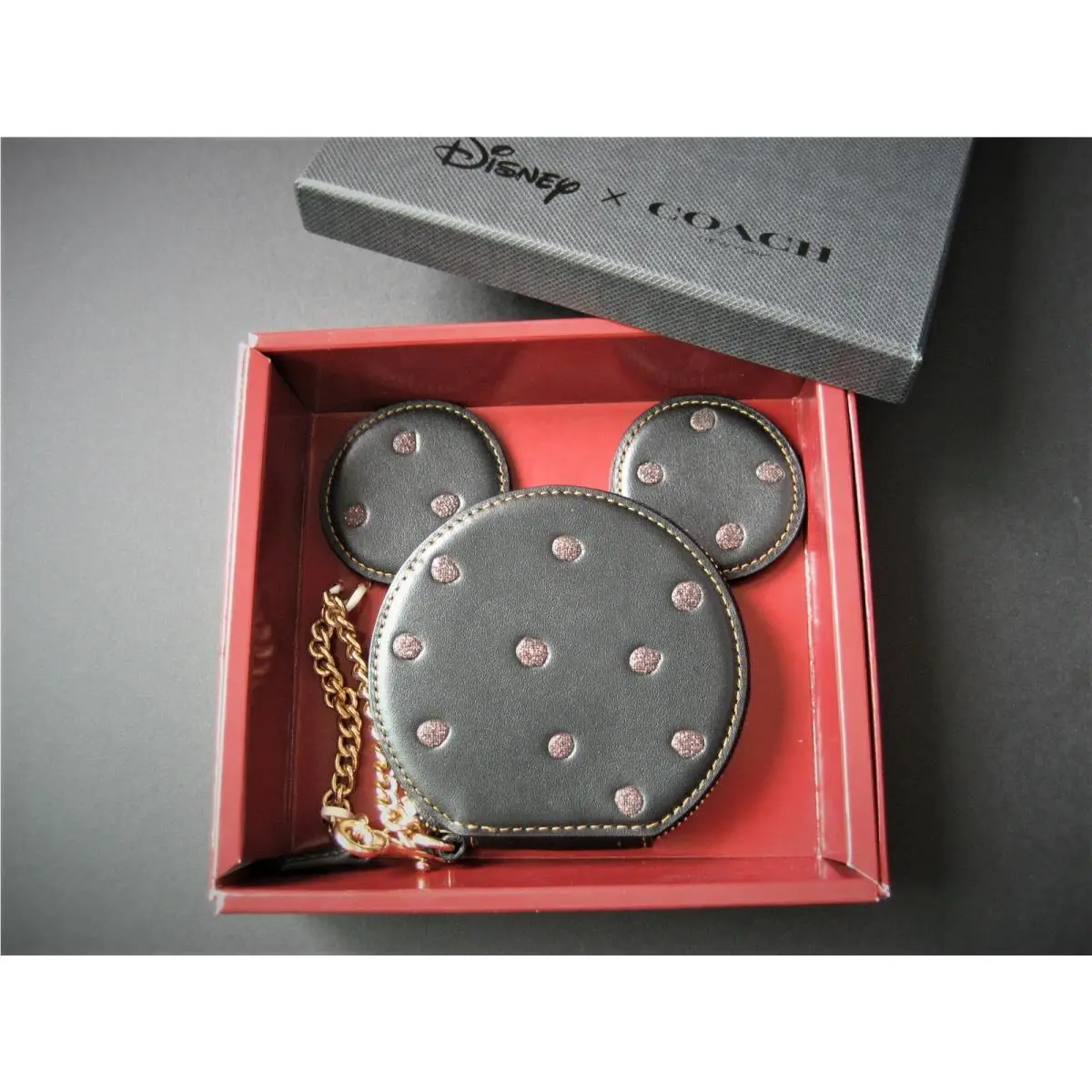 Coach Boxed x Disney Minnie Mouse Coin Case 37539B Light Gold/black