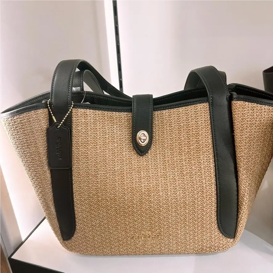 Hadley Turnlock Tote Bag CAL87 Straw/im/toast/black by Coach