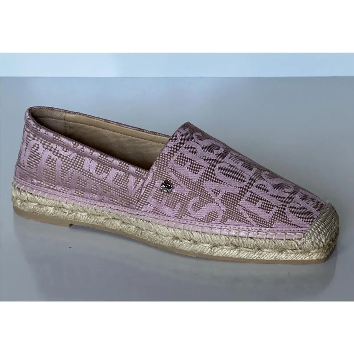 Versace All Over Logo Pink Fabric Espadrilles 8.5 US 1004030 Spa