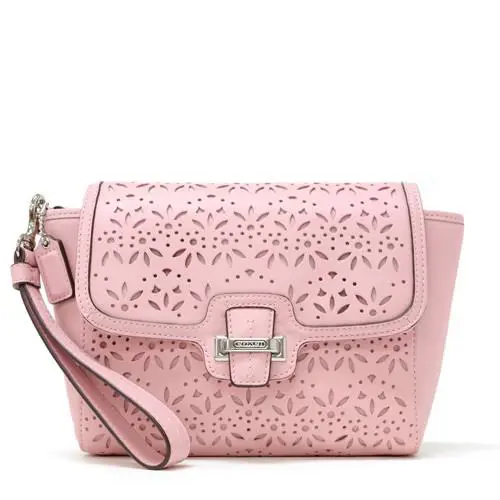 Coach Taylor Eyelet Leather Flap Clutch 50632 Silver / Pink Tulle