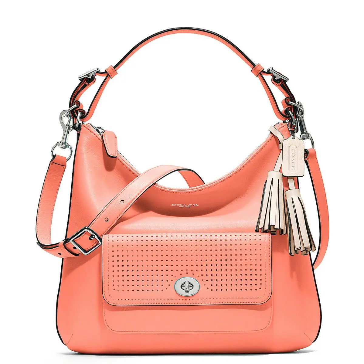 Coach Legacy Perforated Leather Courtenay Hobo 23704 Sv/coral W/light Sand