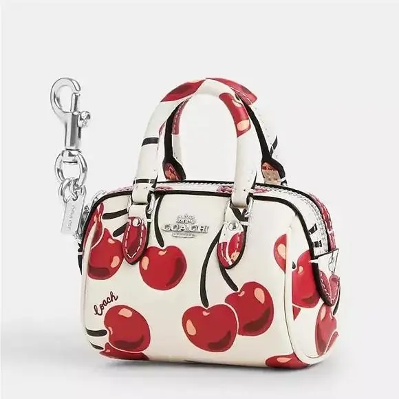 Rowan Mini Rowan Bag Charm Cherry Print Silver/chalk Multi by Coach