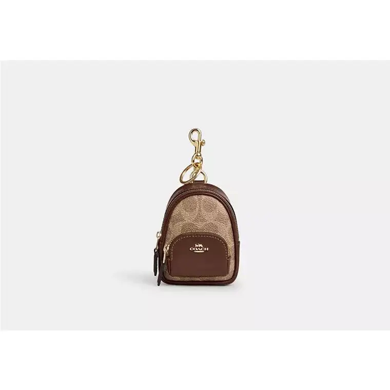 Mini Court Backpack Bag Charm Signature Canvas CX066 Gold/tan/brown by Coach