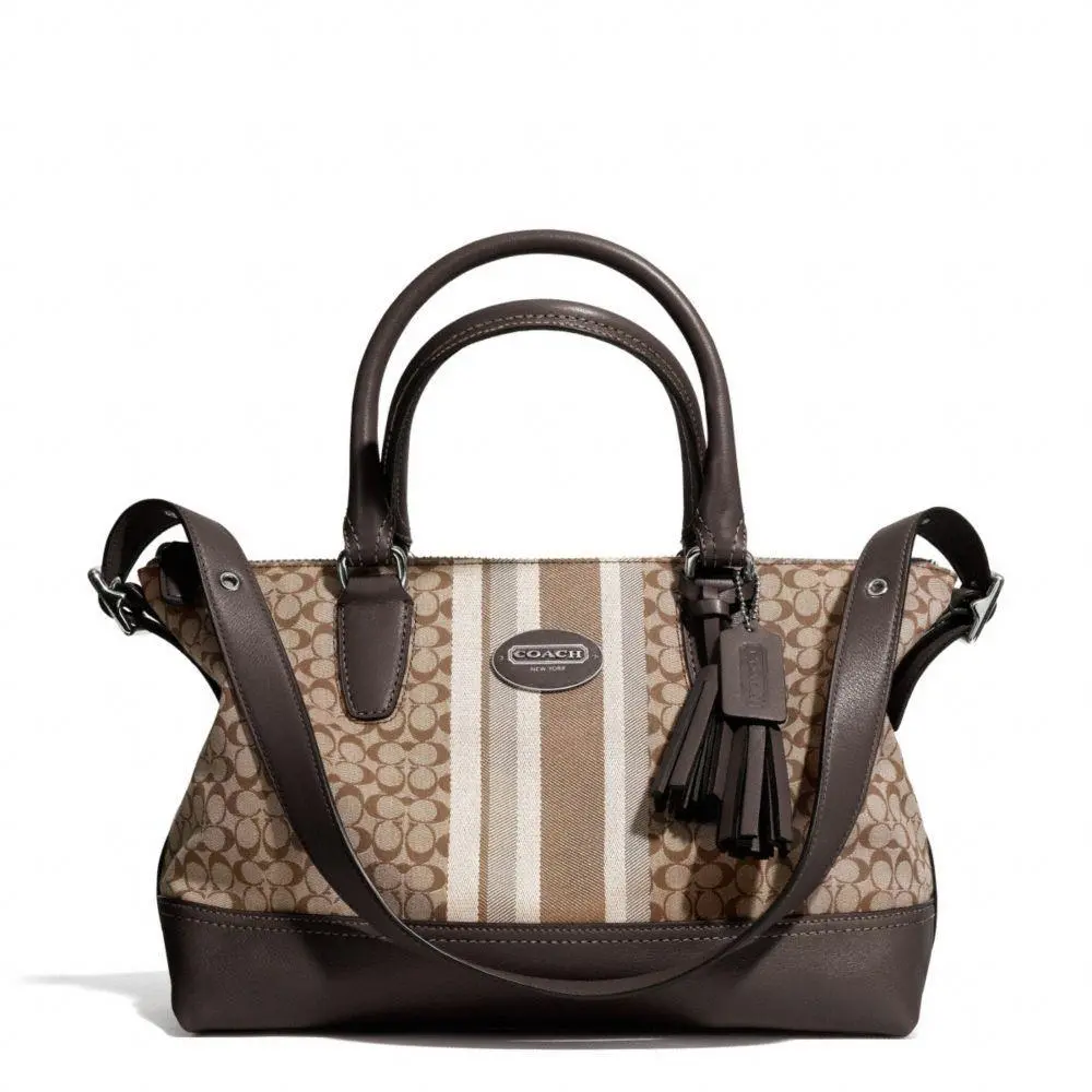 Coach Signature Stripe Eastwest Satchel Shoulder Bag 29622 Sv/khaki/mahogany