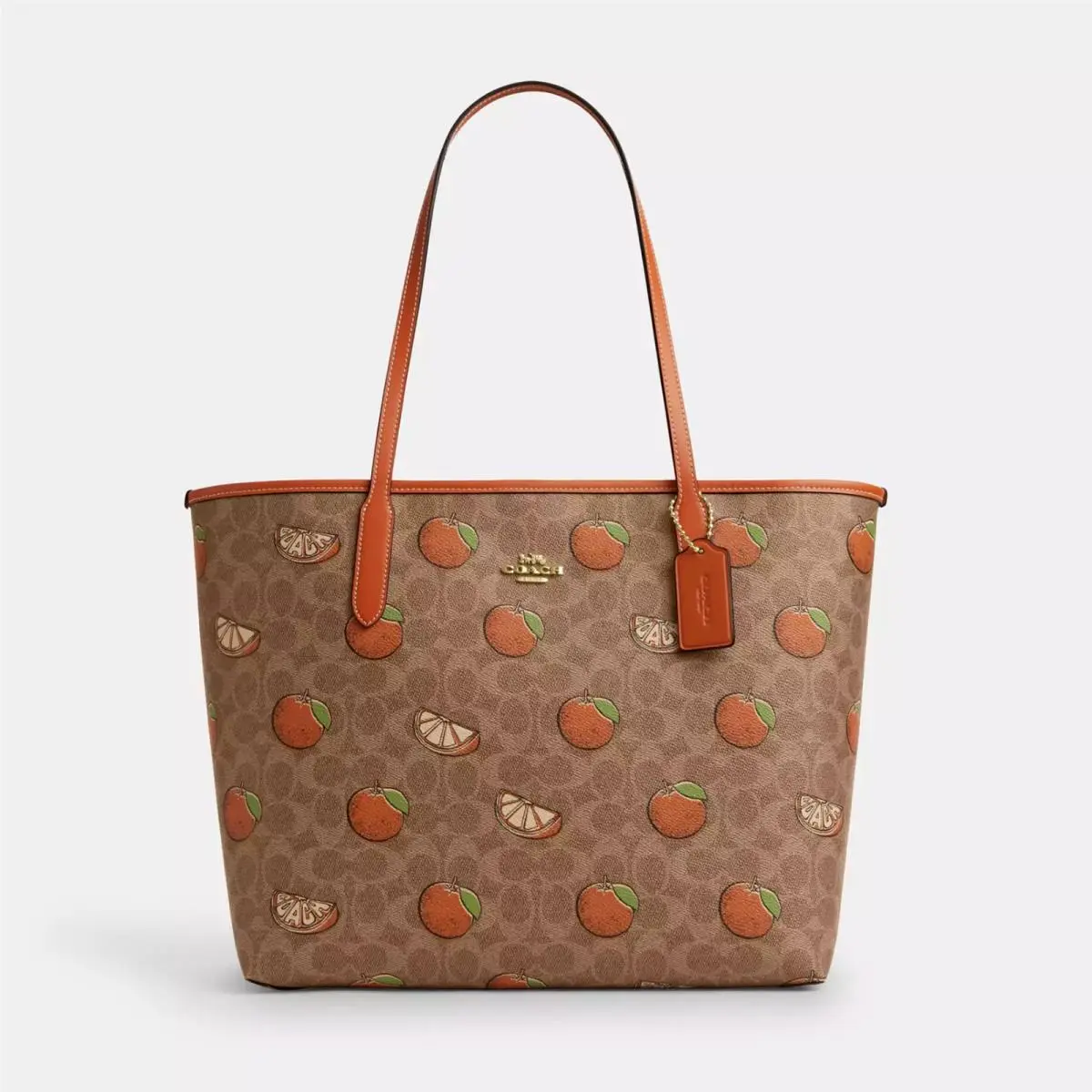 Coach CAL74 City Tote Bag In Signature Canvas with Orange Print
