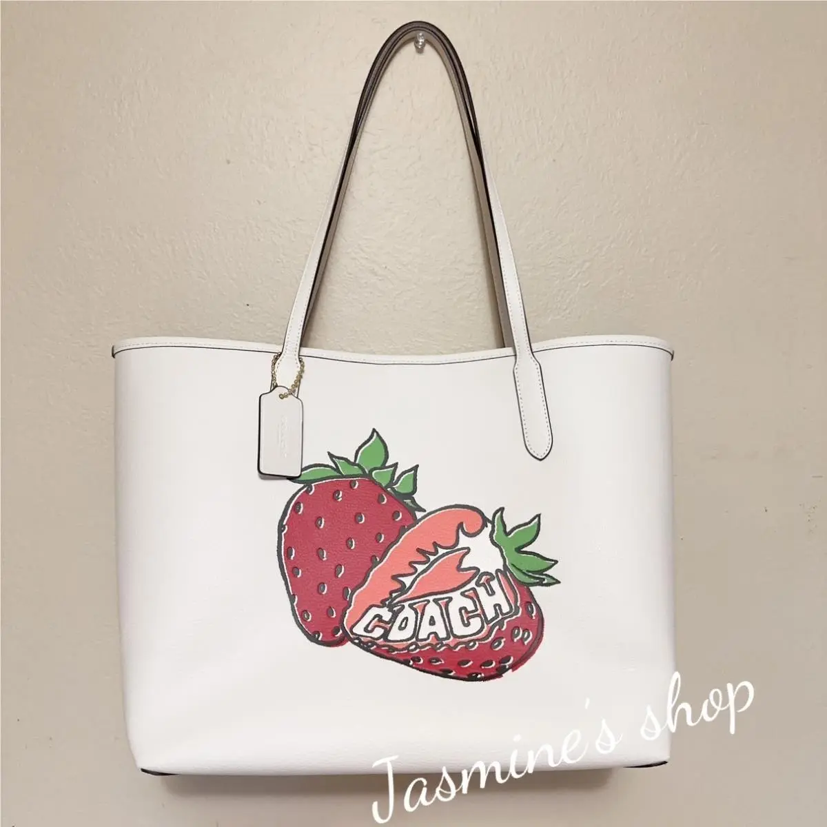 Coach City Tote Bag with Strawberry Graphic CAL64 Gold/chalk