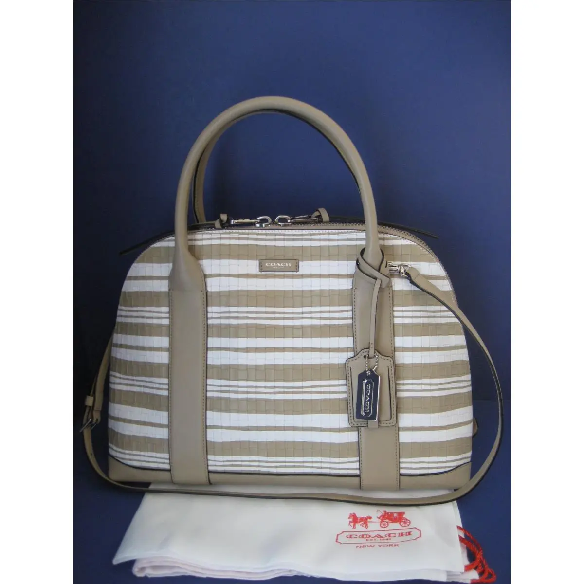 Coach Bleecker Preston Satchel In Embossed Woven Leather 31004 Sv/fawn/white