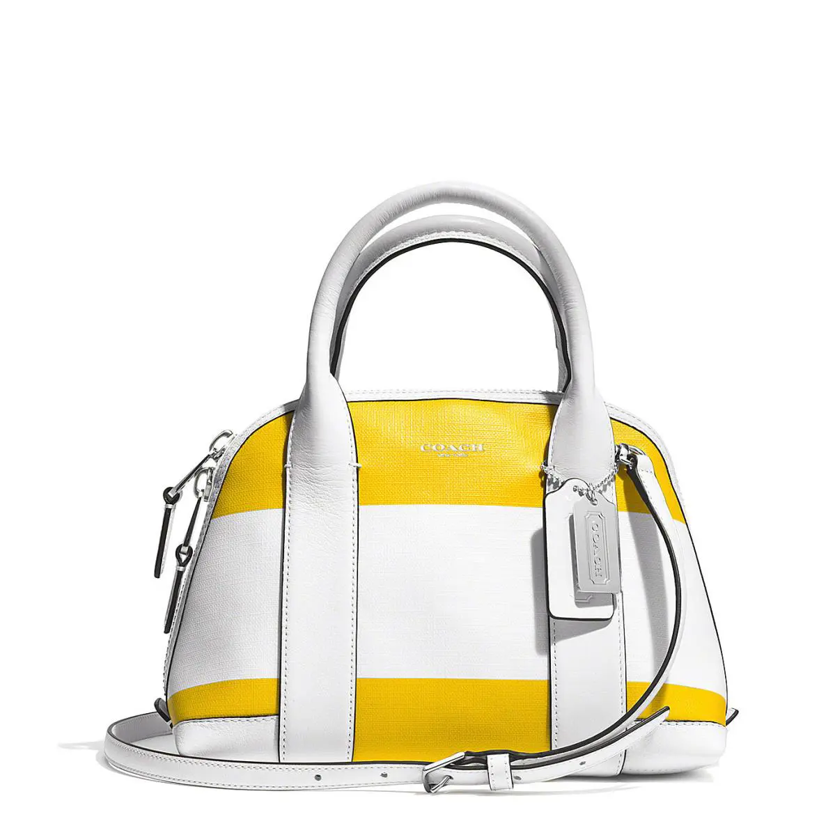 Coach Bleecker Mini Preston Striped Coated Canvas Satchel 30172 Sv/sunglow/white