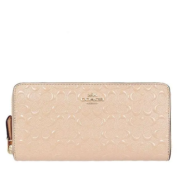 Coach Accordion Zip Signature Debossed Patent Leather Wallet 54805 Platinum