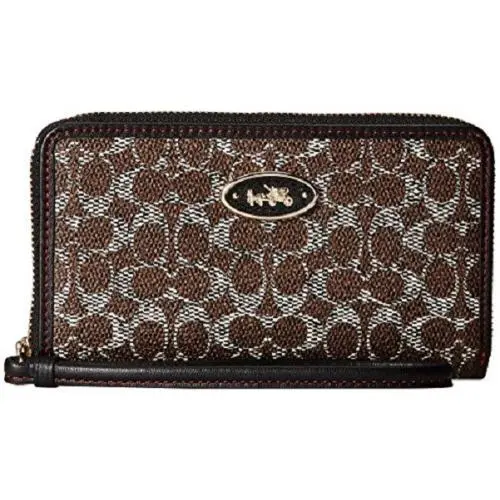 Coach Women`s Signature Zip Around Organizer Universal Phone Case Wristlets - Handle/Strap: Brown, Hardware: Silver, Exterior: Brown