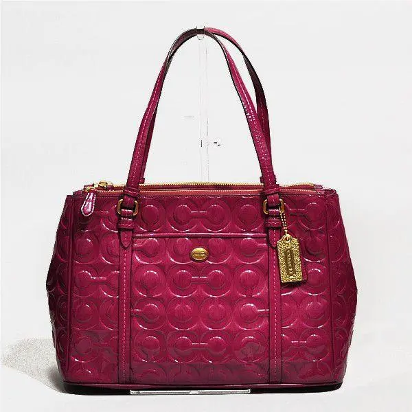 Coach Peyton Op Art Embossed Patent Double Zip Carryall 24607 Passion Berry