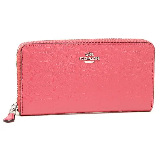 Coach Accordion Zip Signature Debossed Patent Leather Wallet 54805 Sv/strawberry