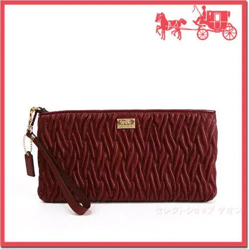 Coach Madison Flat Clutch in Gathered Twist Leather 49721 Lgt Gld /brick Red