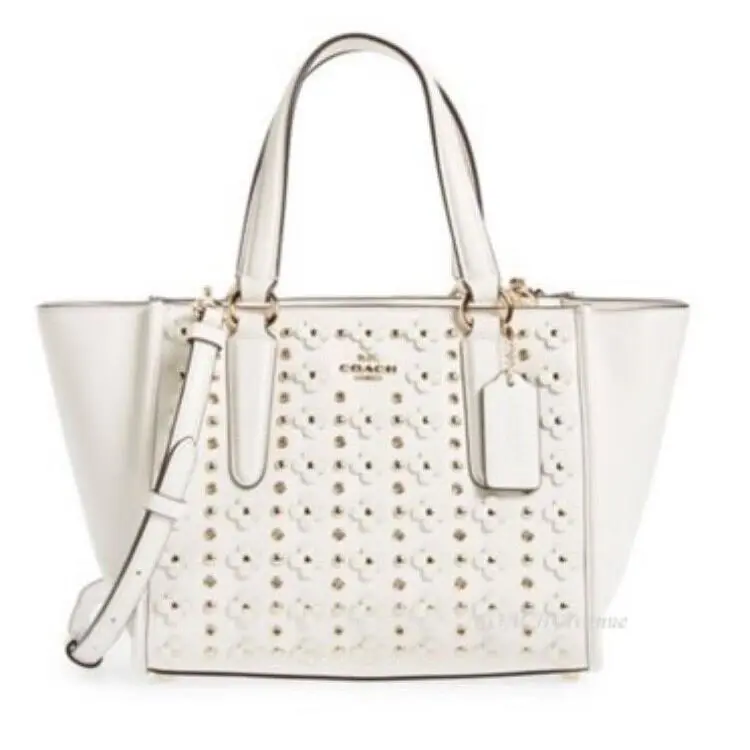 Coach 37703 Mini Crossbody Carryall Satchel Floral Rivets Leather Chalk