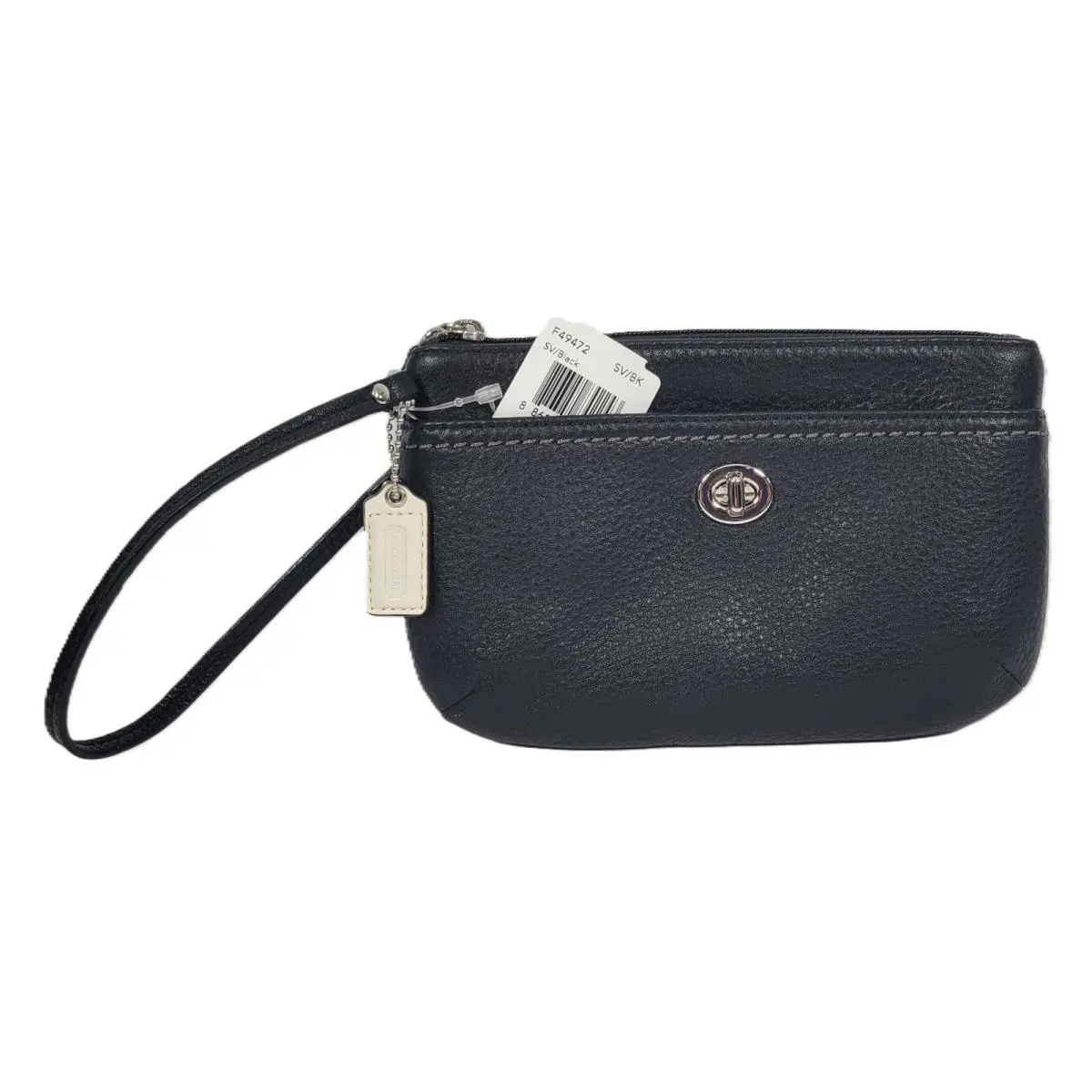Coach Black Pebbled Leather Park Turnlock Wristlet F49472 - Handle/Strap: Black, Hardware: Silver, Exterior: Black