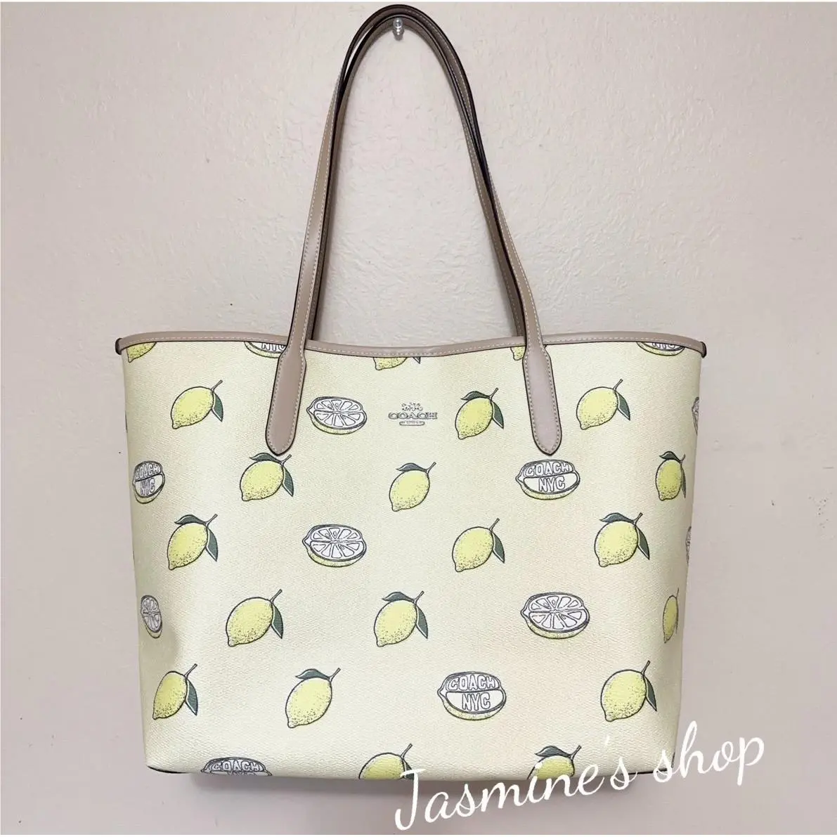 Coach City Tote Bag with Lemon Print Garden Glade Multi CAL76