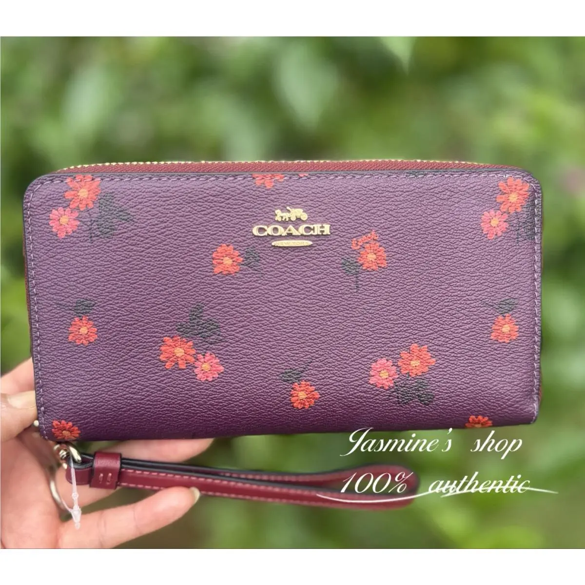 Coach Long Zip Around Wallet - CM999 Country Floral Print / Berry Leather