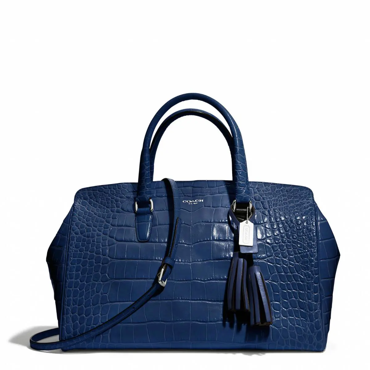 Coach Embossed Croc Large Lowell Satchel Handbag 25328 Silver / Navy