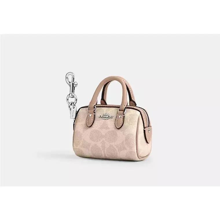 Rowan Mini Bag Charm Signature Canvas CX068 Sv/sand/taupe by Coach