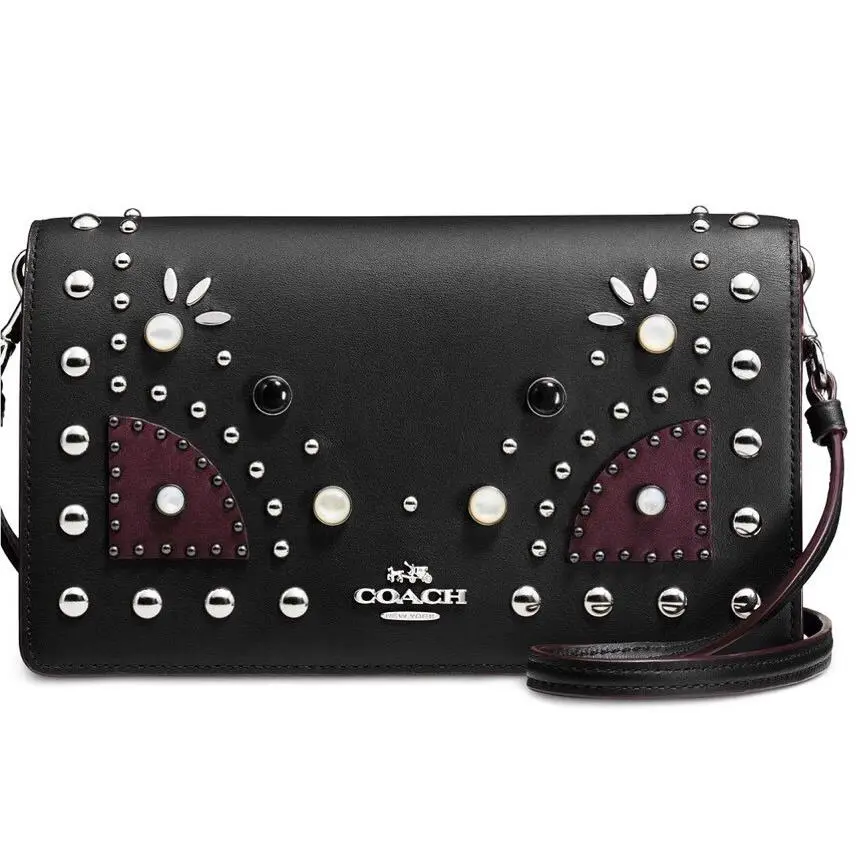Coach Western Rivets Foldover Crossbody Clutch 56529 Glovetanned Leather Bag