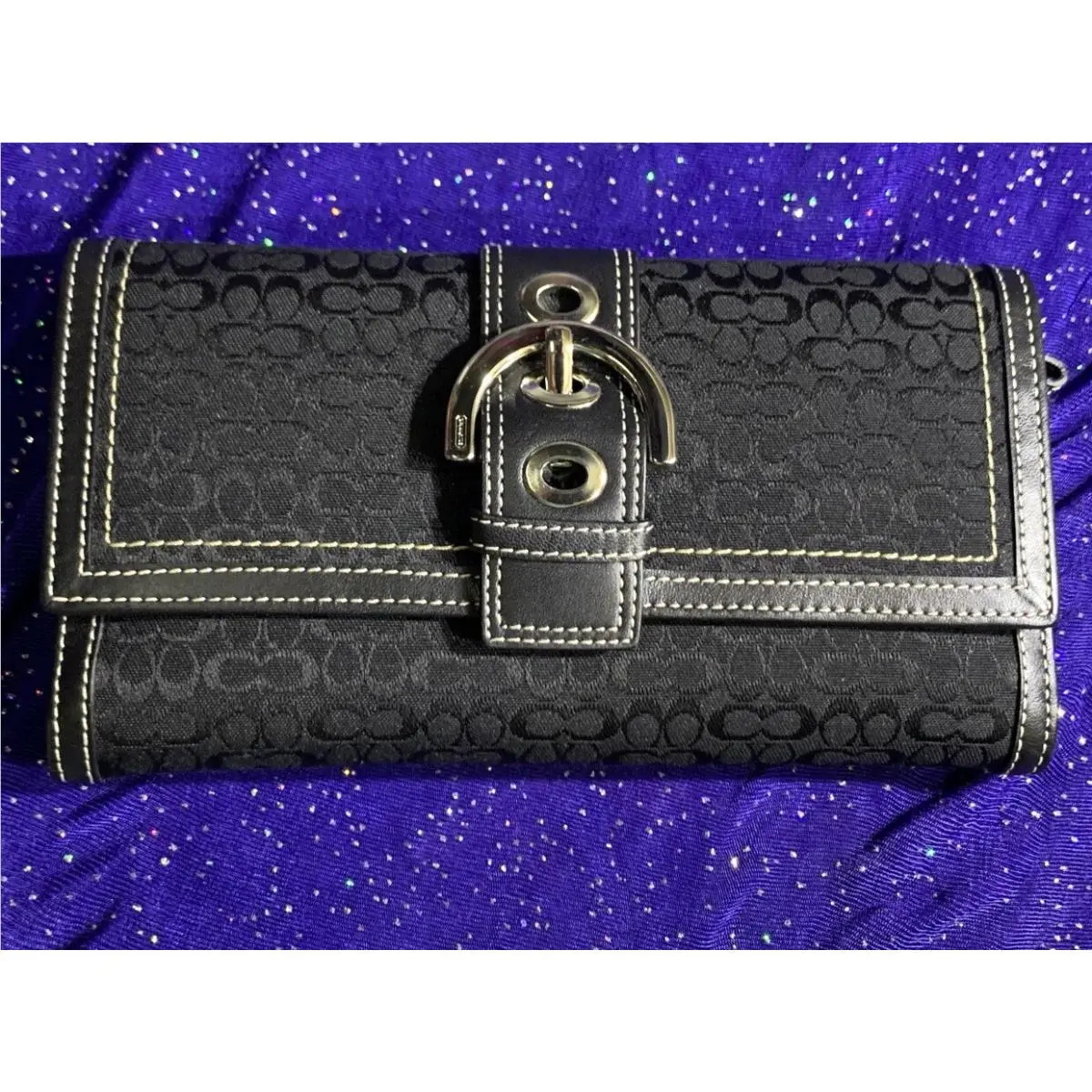 Coach Black Signature Wallet Multiple Compartment Large
