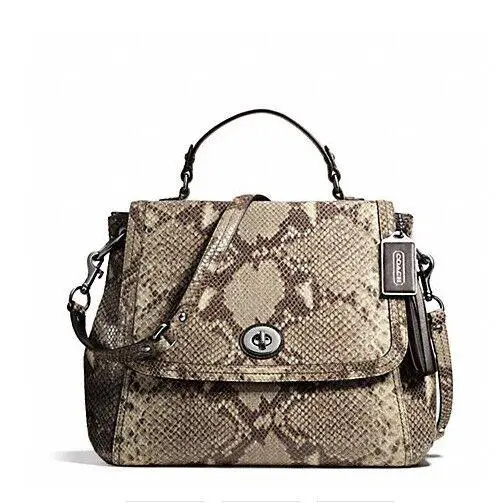 Coach Park Python Leather Flap Handbag 24392 Silver / Grey