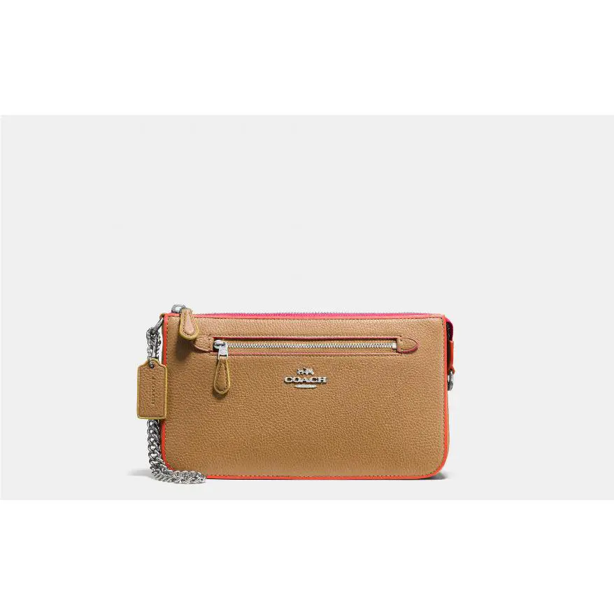 Coach Nolita Tricolor Edgestain Leather Wristlet 24- 66142 Silver/walnut Tri