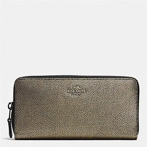 Coach Metallic Leather Accordion Zip Around Wallet 52338 Vapor Blk VA /brass