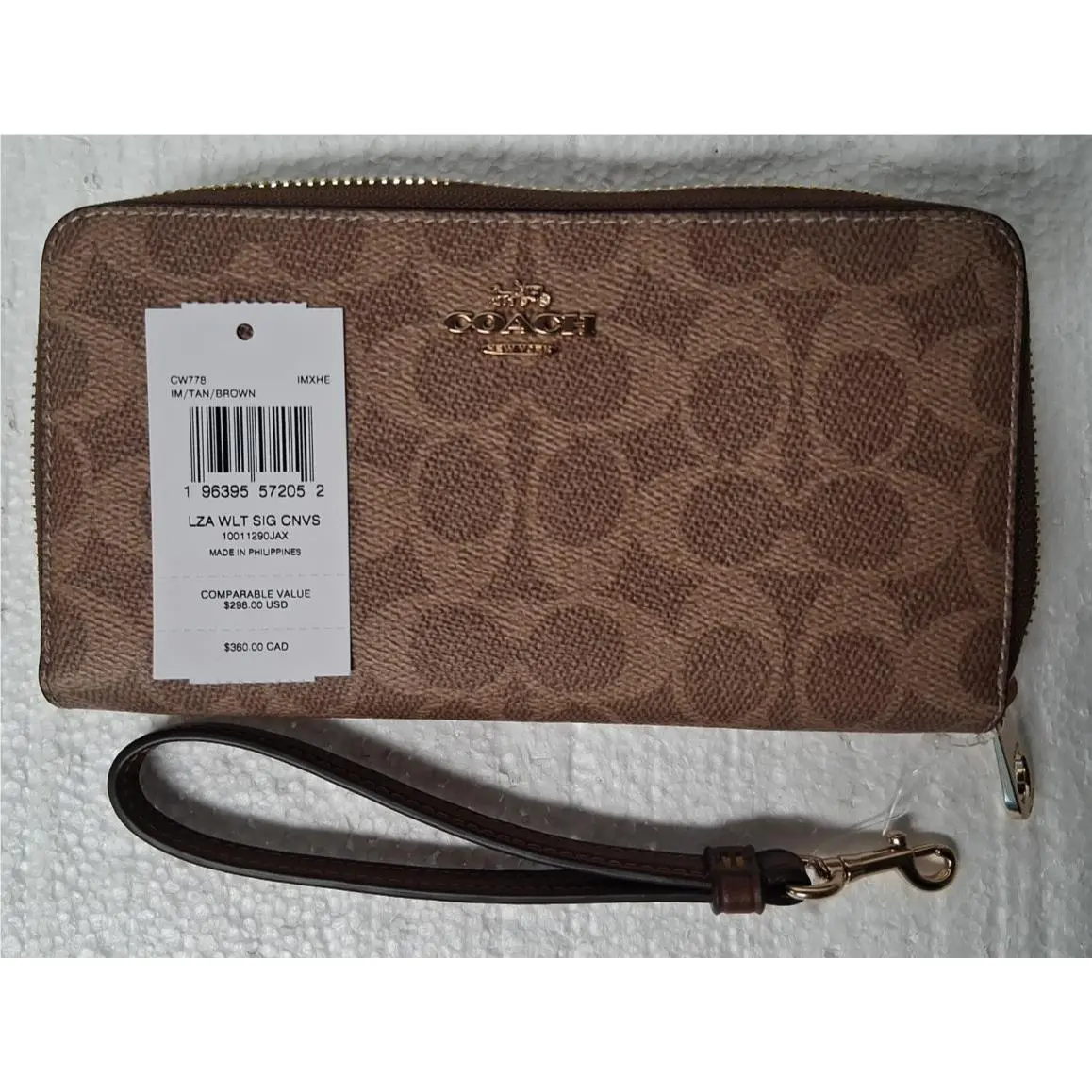 Coach CW778 Long Zip Around Wristlet Wallet In Signature Tan/brown
