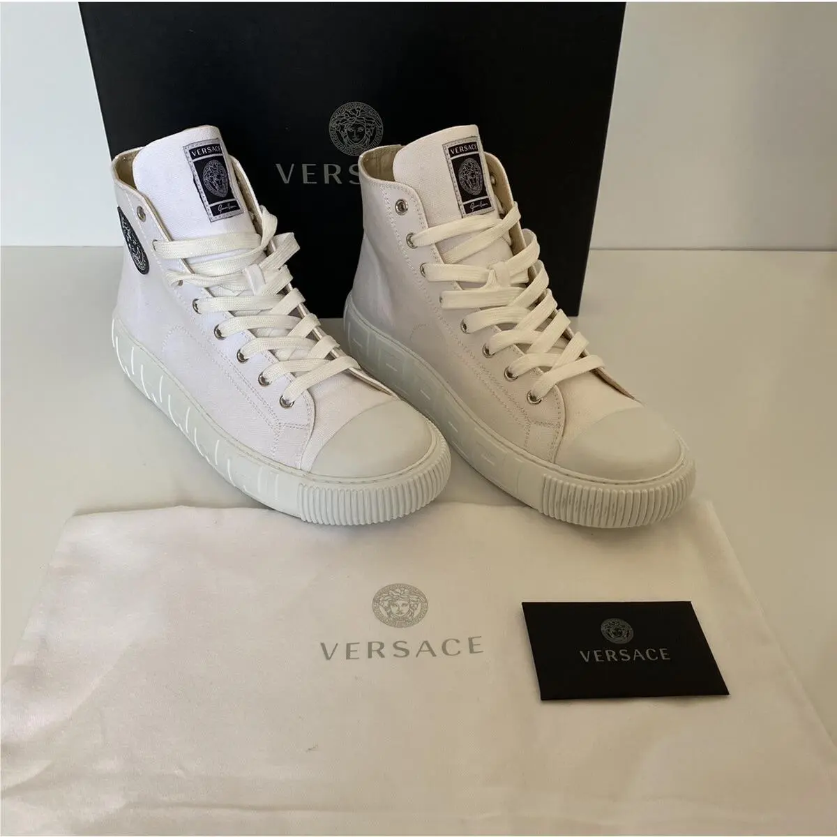 Versace White Palladium High-top Canvas Sneakers 12.5 US 45.5 Euro DSU8403