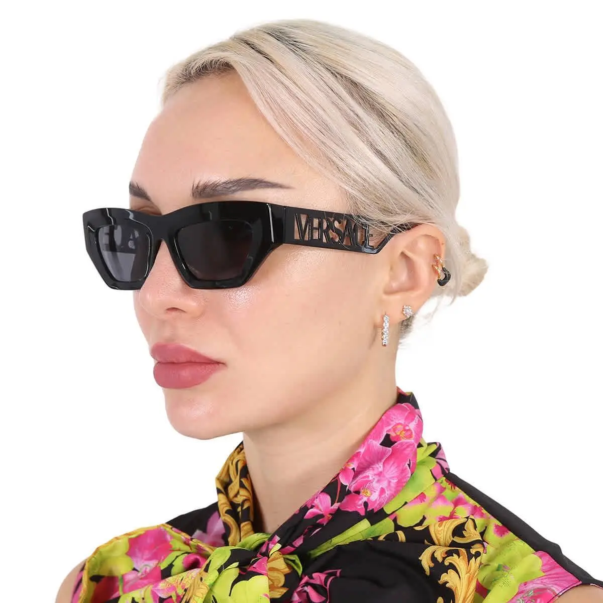 Versace Dark Grrey Cat Eye Ladies Sunglasses VE4432U 523287 53 VE4432U 523287 53
