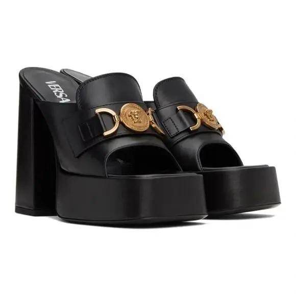 Versace Medusa Insignia Leather Mules Heeled Sandals. Size 41 Mrsp