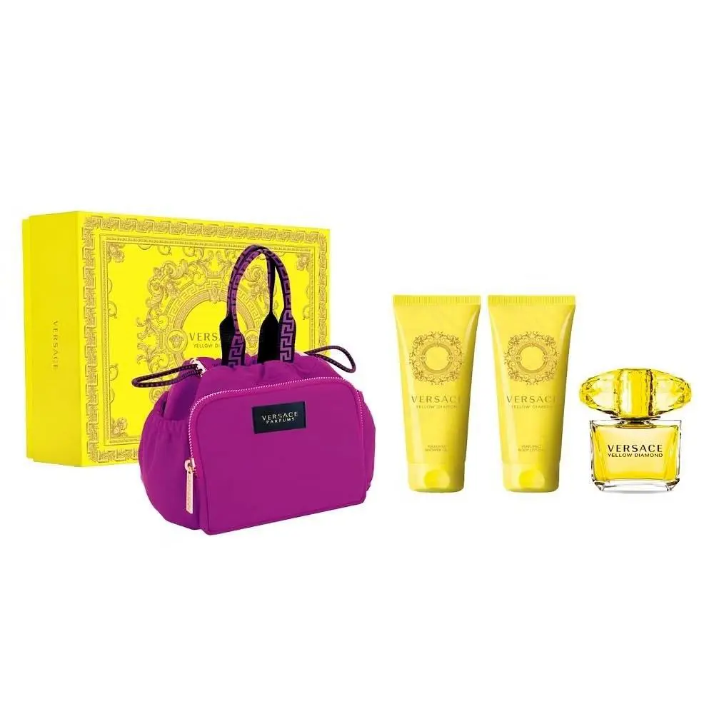 Yellow Diamond by Versace 3.0oz Edt Set For Women 4pc Bag Shower Gel Lotion