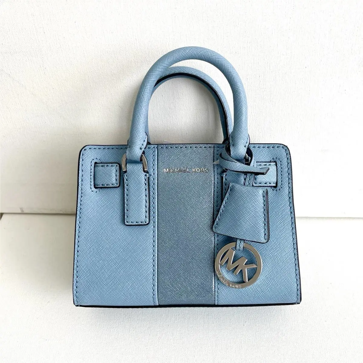 Michael Kors Dillion Striped Crossbody Shoulder Purse Bag Power Blue