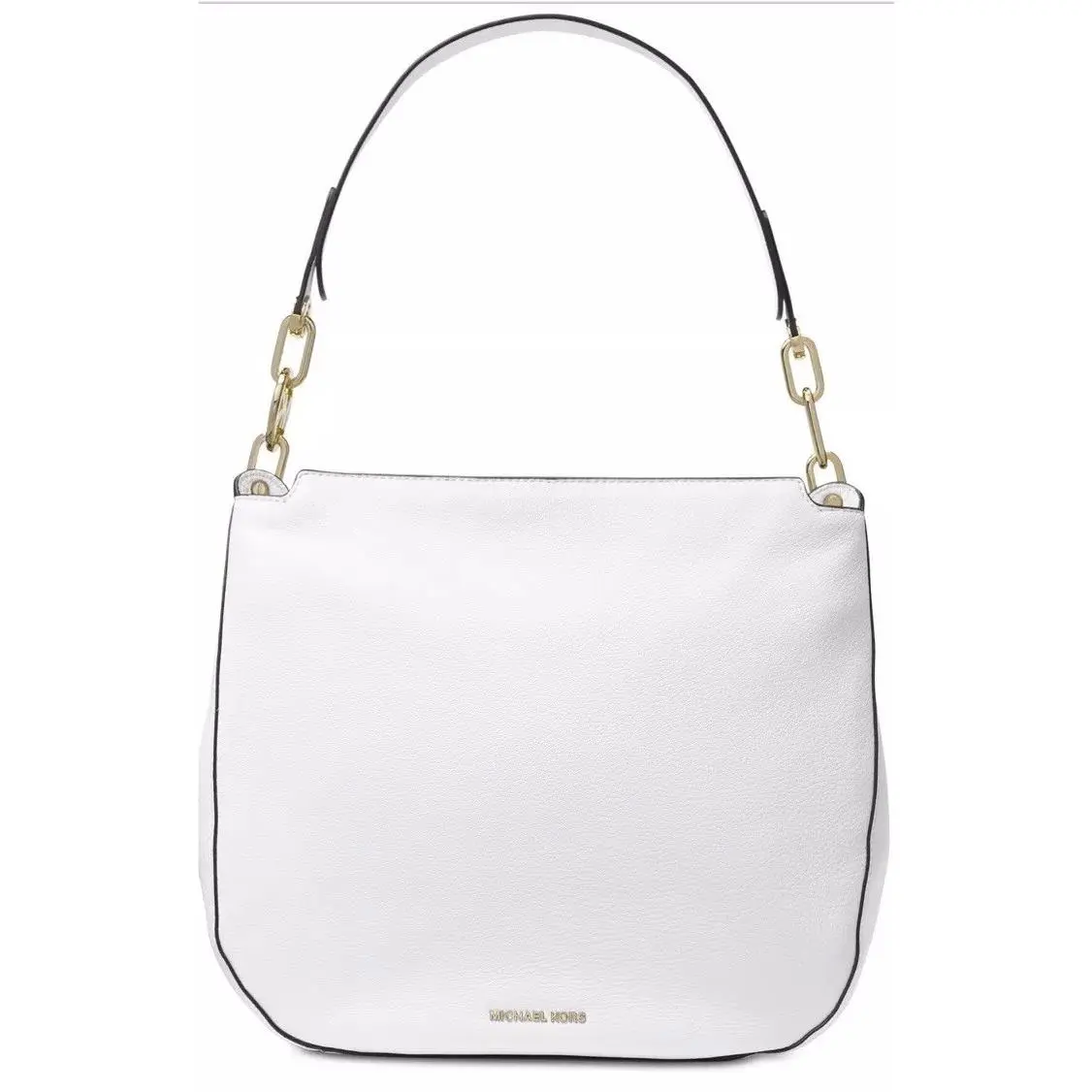 Michael Kors Fulton Large Hobo Bag Gold Chain Bag Optic White Luxe Leather