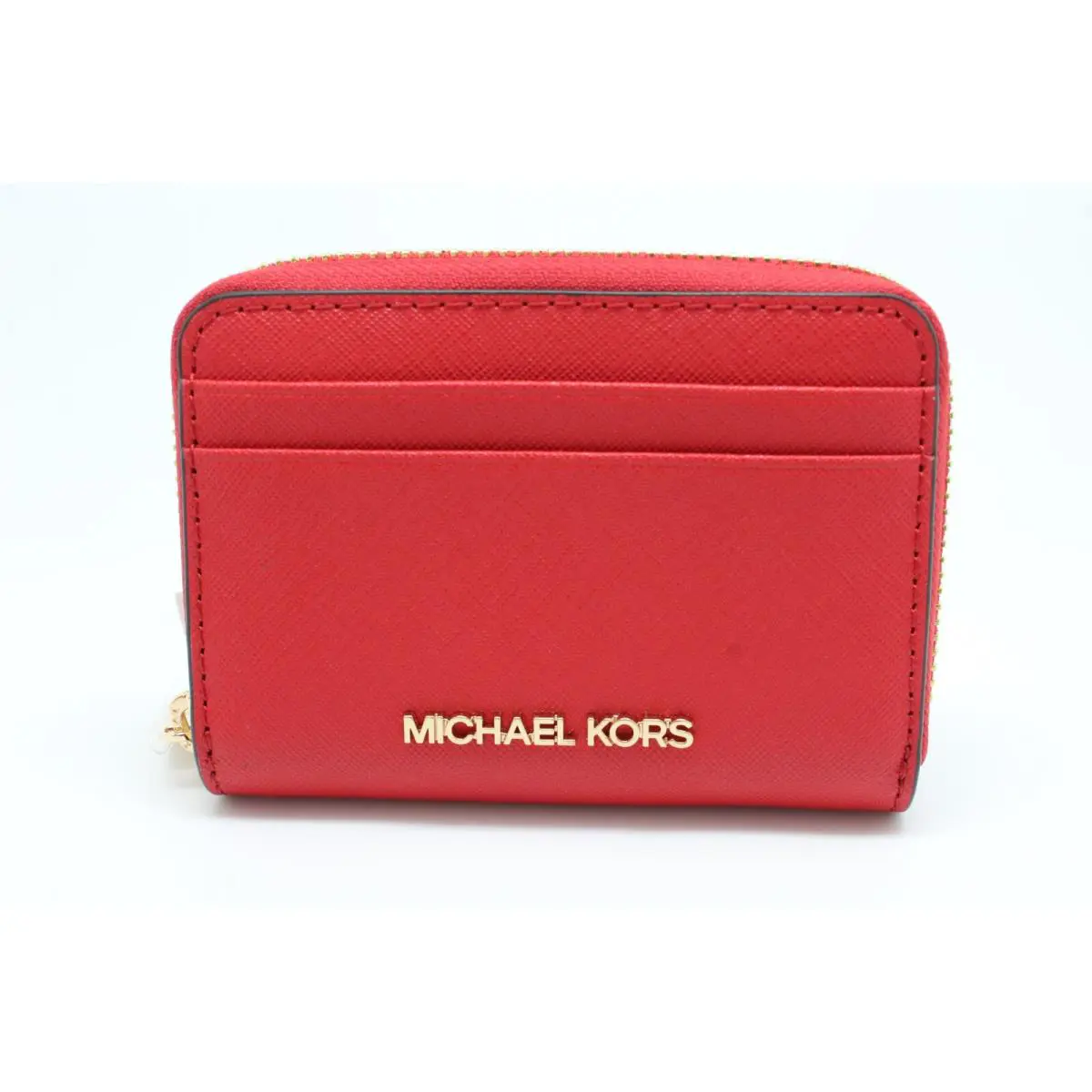 Michael Kors Jet Set Travel Medium Metallic Leather Wallet in Bright Red