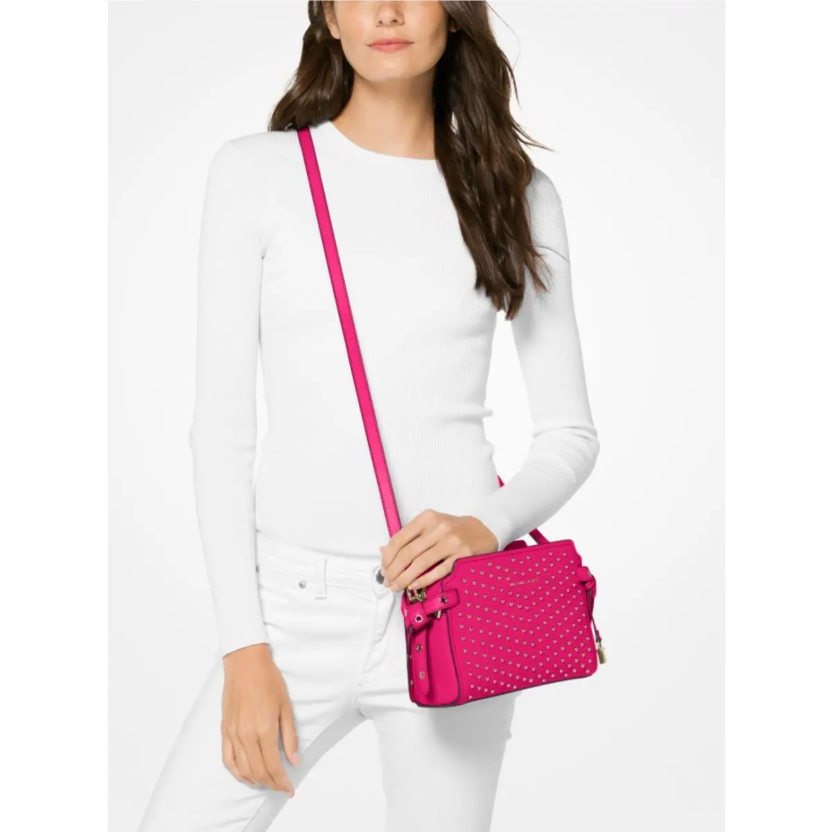Michael Kors Bristol Top Handle Medium Studded Leather Satchel Soft Pink