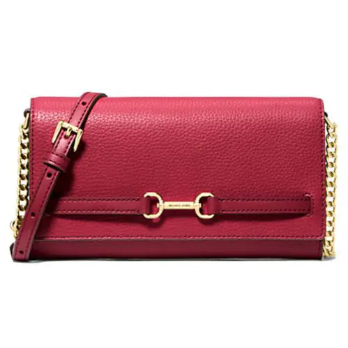 Michael Kors Carson Large Leather Chain Convertible Wallet Crossbody Bag Redclay
