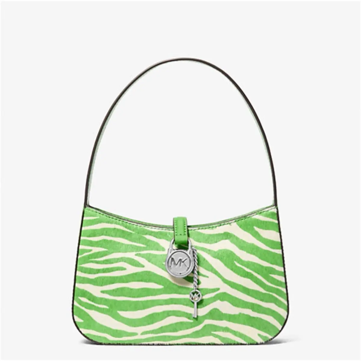 Michael Kors Lyra Small Zebra Print Calf Hair Pochette Green/white