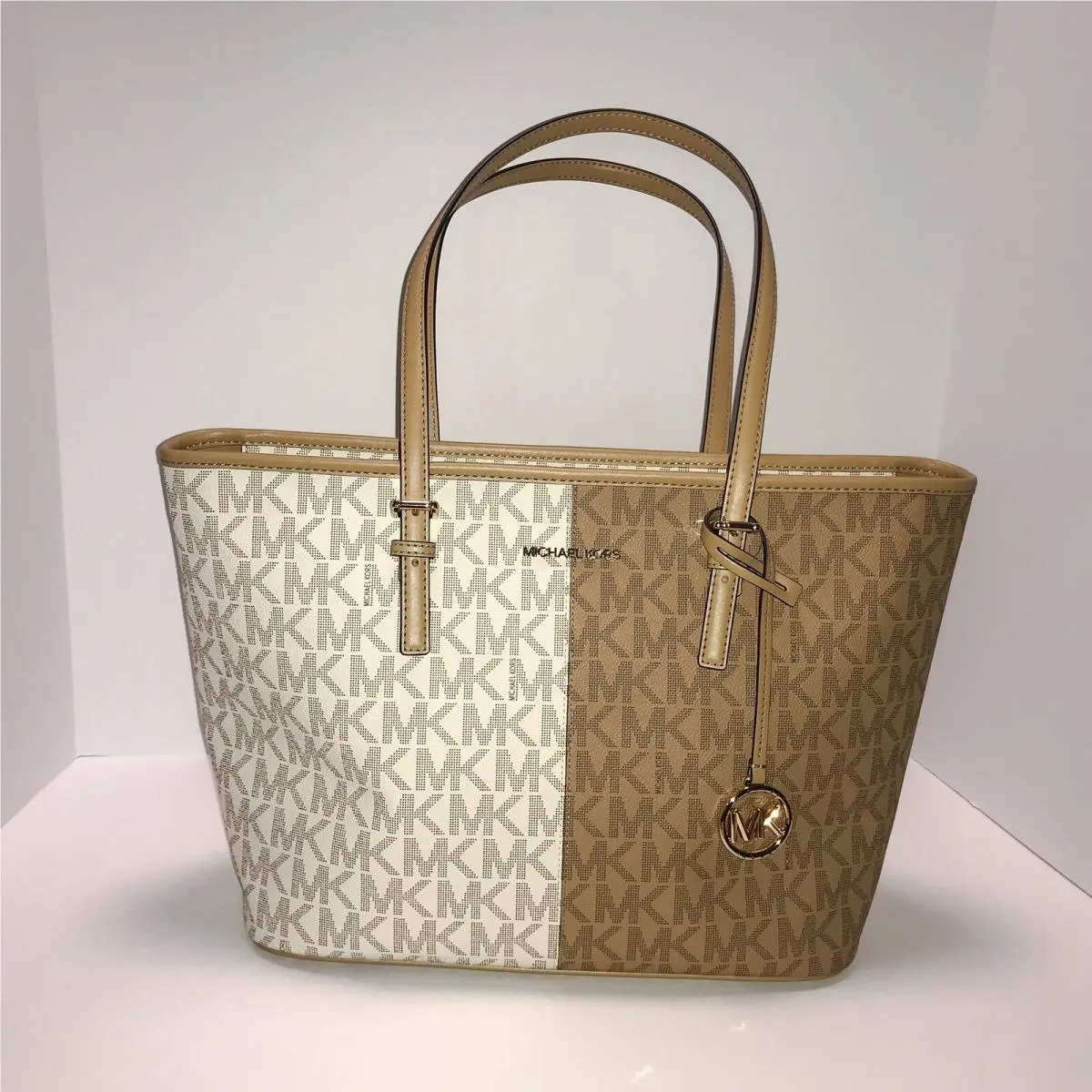 Michael Kors Large Jet Set Camel Multicolor Top Zip Tote
