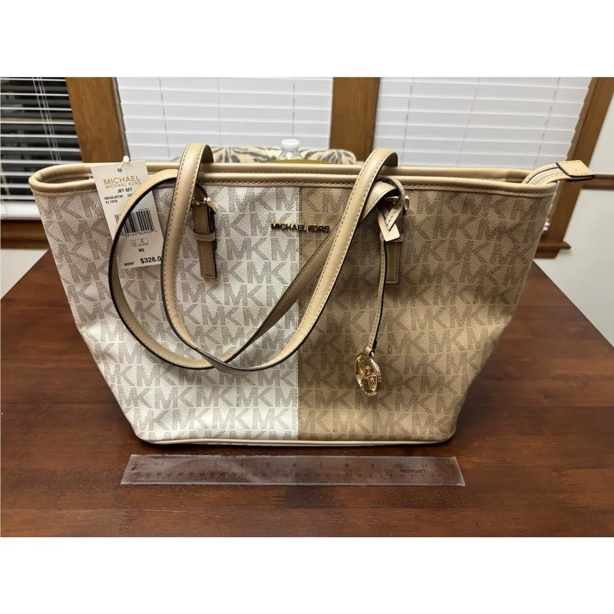 Michael Kors Large Jet Set Camel Beige Leather Top Zip Tote Retail