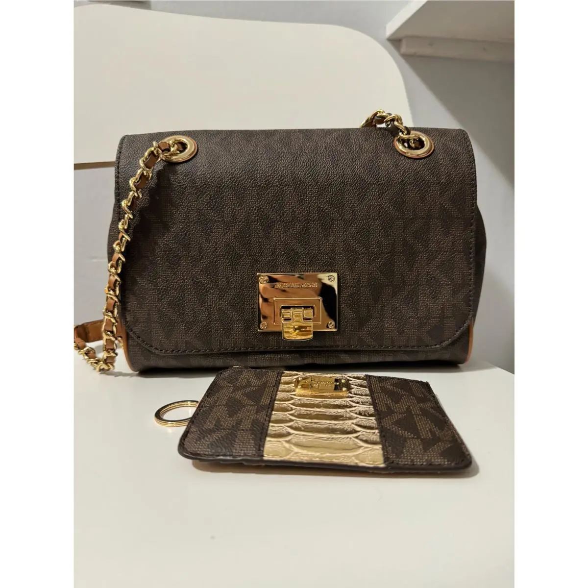 Michael Kors Vivianne Flap Medium Shoulder Crossbody Set Handbag+wallet Brown