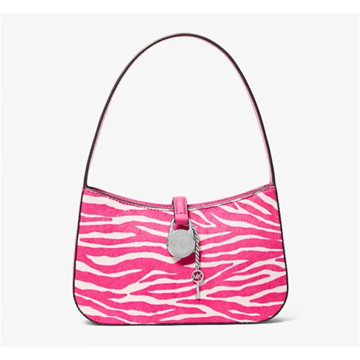 Michael Kors Lyra Small Zebra Print Calf Hair Pochette Pink/white