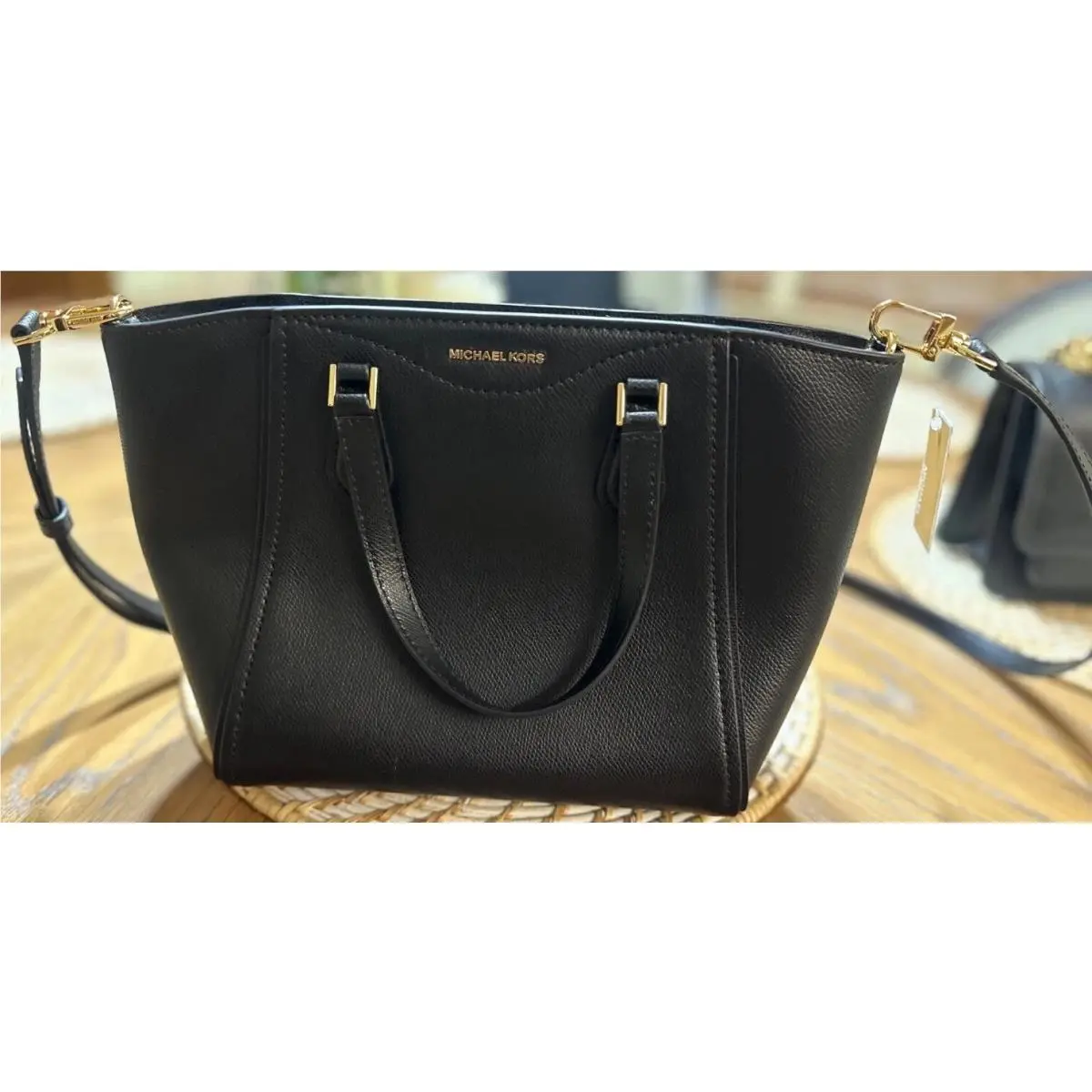 Taryn Convertible Leather Tote Crossbody Bag Black by Michael Kors
